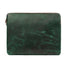 Green laptop sleeve by Classy Leather Bags, showing a sleek, protective case with smooth leather finish and minimalist design.