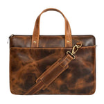 Classy Leather Bags Harbor laptop briefcase in tan leather with handles and adjustable shoulder strap