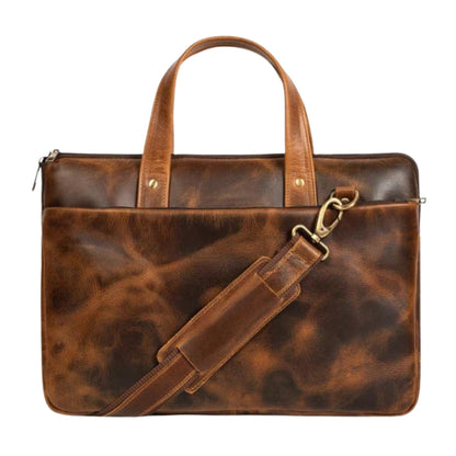 Classy Leather Bags Harbor laptop briefcase in tan leather with handles and adjustable shoulder strap
