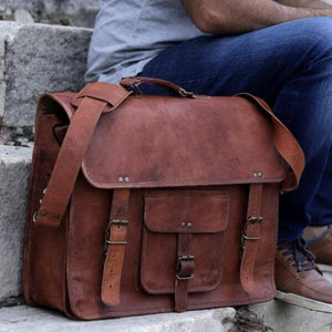 Classy Leather Bags attorney briefcase messenger bag with leather strap, multiple compartments, and professional design.