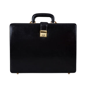 Black men's leather attache briefcase from Classy Leather Bags, featuring a sleek, professional design with sturdy handles and secure closure.