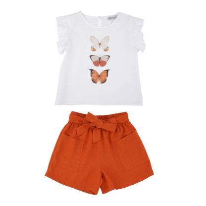 Orange Butterfly Girls Casual Set-0