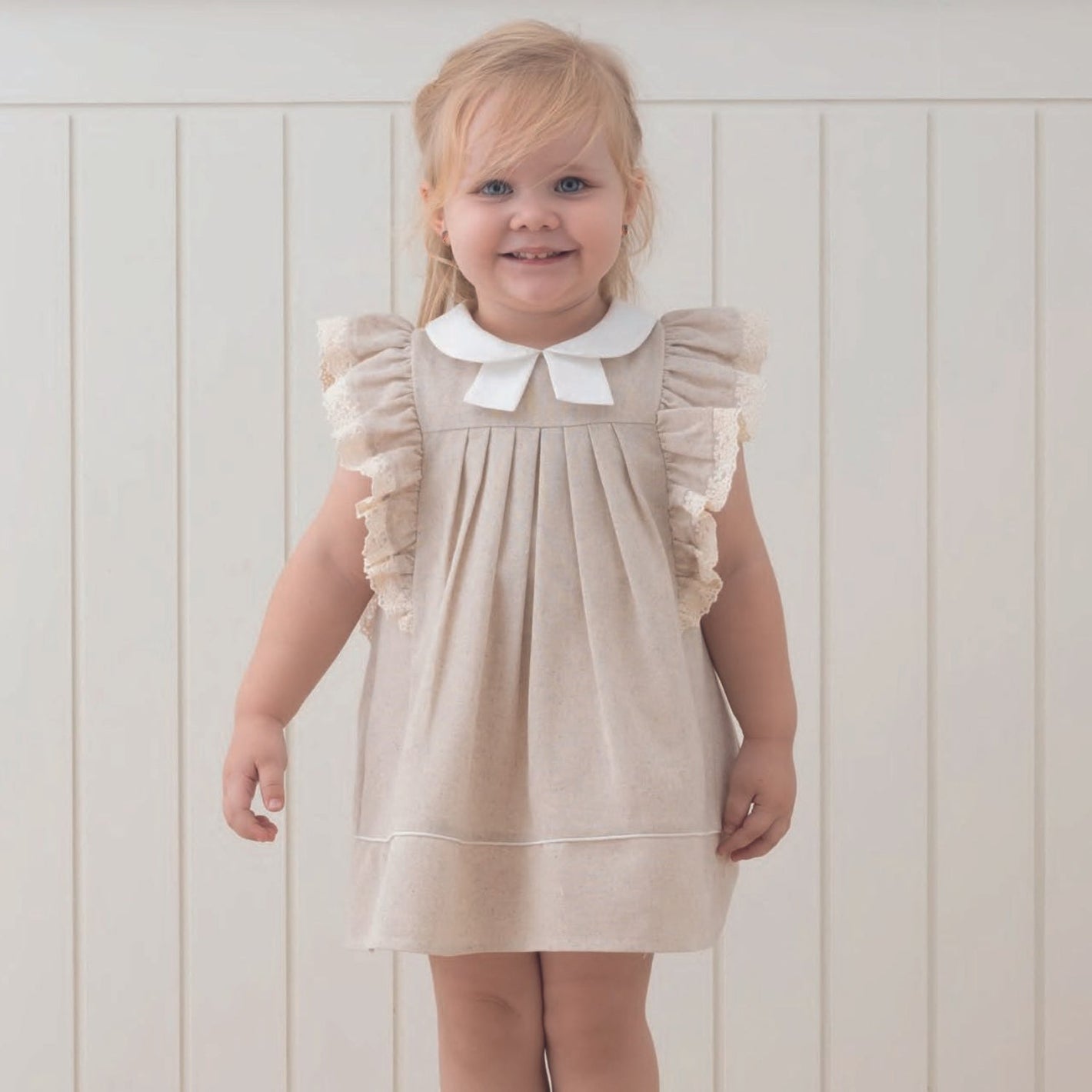 Frilly Beige Chic Baby Dress - Farnelli