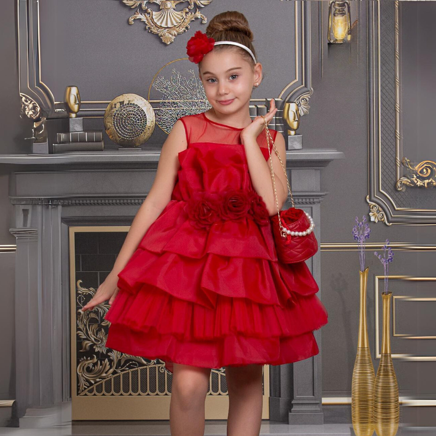 Red Lips Short Layered Dress-4