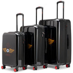 Travellty Kustom Kulture 3-piece expandable hardside spinner luggage set, black with eye-catching design, main angle view