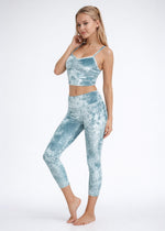 Trophy Yoga velvet shirred crop top in black, made in USA