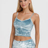 Velvet Shirred Crop Top Made in USA - BLUE