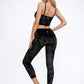Trophy Yoga velvet shirred crop top in black, made in USA