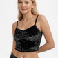 Trophy Yoga velvet shirred crop top in a close-fitting design, made in USA