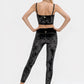 Trophy Yoga velvet shirred crop top in black, made in USA