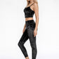 Trophy Yoga velvet shirred crop top in a close-up front view, made in USA