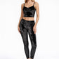 Trophy Yoga velvet shirred crop top in a close-up view, made in the USA