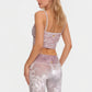 Trophy Yoga velvet shirred crop top in lavender, made in USA