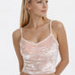 Trophy Yoga velvet shirred crop top in rich velvet fabric, front view