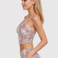 Trophy Yoga velvet shirred crop top in a close-fitting style, made in USA