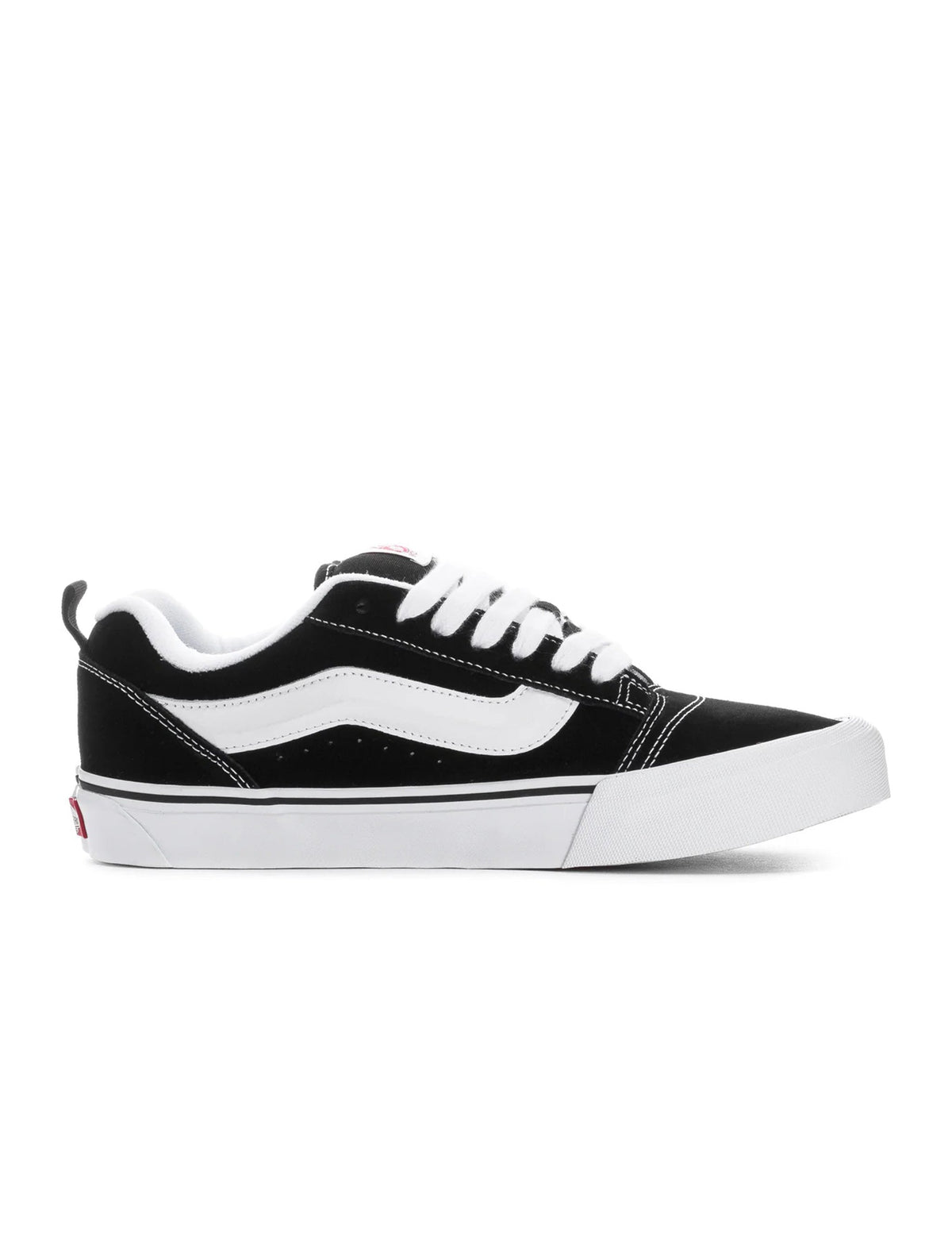 Men's Vans Knu Skool sneakers in black and white with chunky laces and signature side stripe