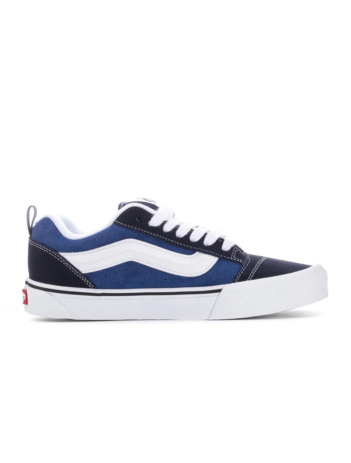 Men's Vans Knu Skool sneakers in navy and white with chunky styling and signature side stripe