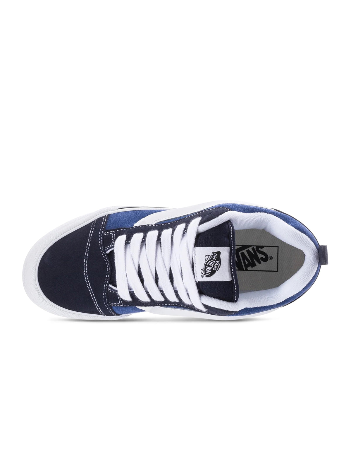 Men's Vans Knu Skool sneakers in navy and white with chunky design and signature side stripe