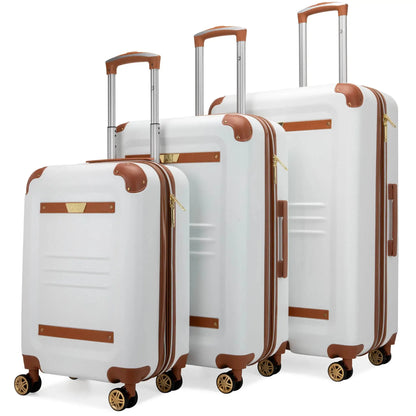 Vintage 3-piece expandable retro luggage set by Travellty, featuring classic design and multiple sizes for travel convenience.