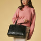 Valentina (black) - Italian calf leather women's handbag (with shoulder strap)