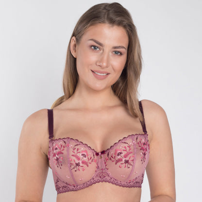 Sheer Mesh Embroidered Balconette Bra Viola-0