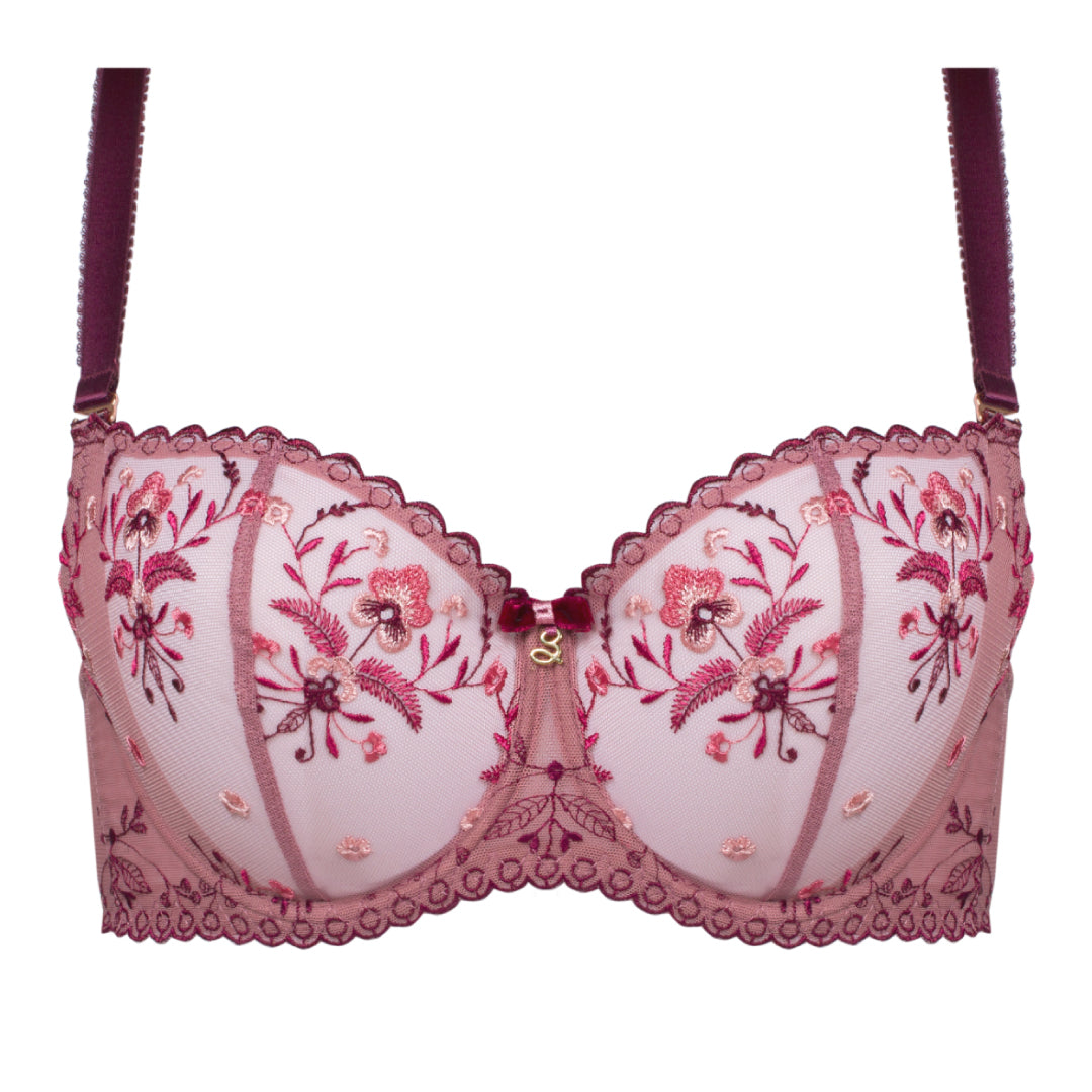 Sheer Mesh Embroidered Balconette Bra Viola-2