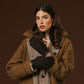 Violetta (dark brown) - Italian tweed women's gloves with touchscreen capability and adjustable snap button