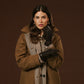 Violetta (dark brown) - Italian tweed women's gloves with touchscreen capability and adjustable snap button