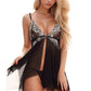 Black mesh and contrast lace babydoll lingerie with delicate straps and ruffled trim, designed by 3wishes.com