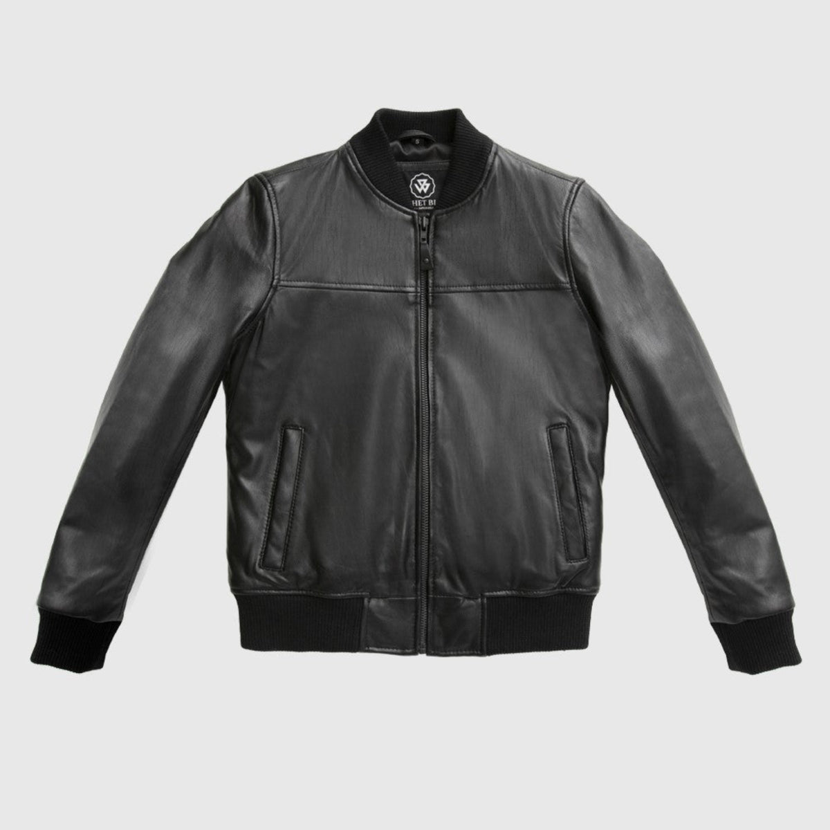 Whet Blu NYC Dani women's fashion leather bomber jacket in black with zip front and ribbed trim