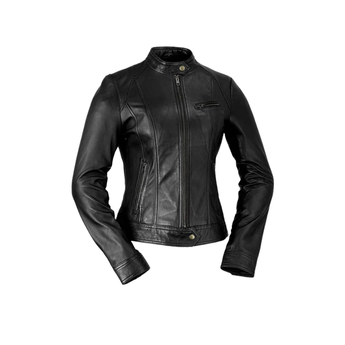 Sara women's classic black leather jacket by Whet Blu NYC, front view