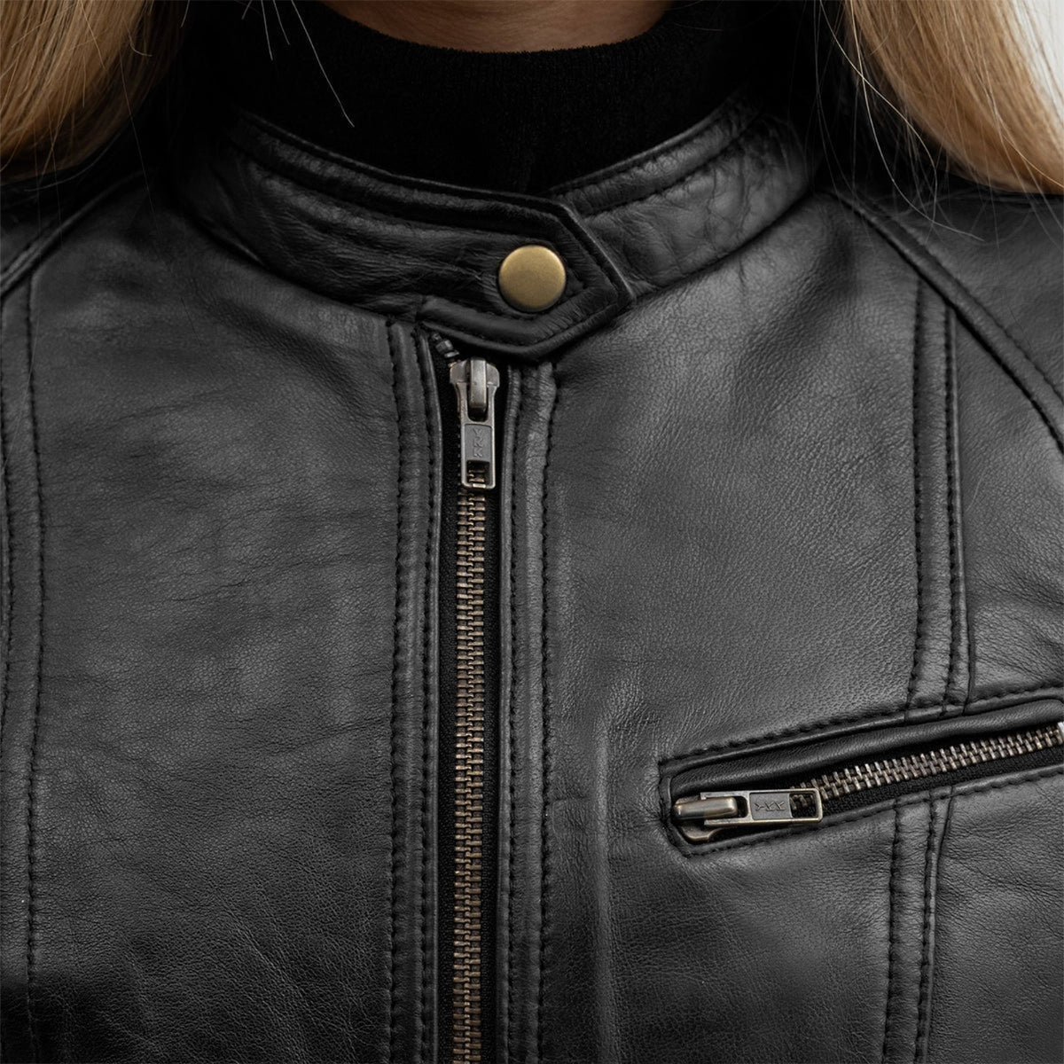 Whet Blu NYC Sara women's classic black leather jacket on model