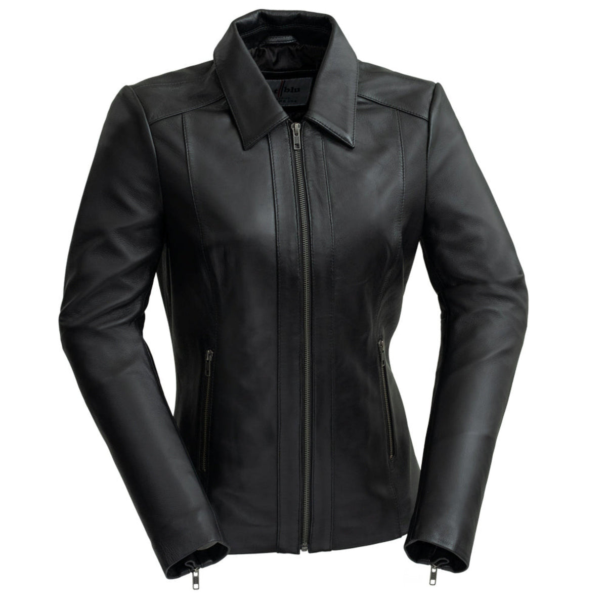 Whet Blu NYC Fleur women's black lambskin leather jacket, front view