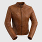 Whet Blu NYC Rexie women's fashion leather jacket in dark cognac brown