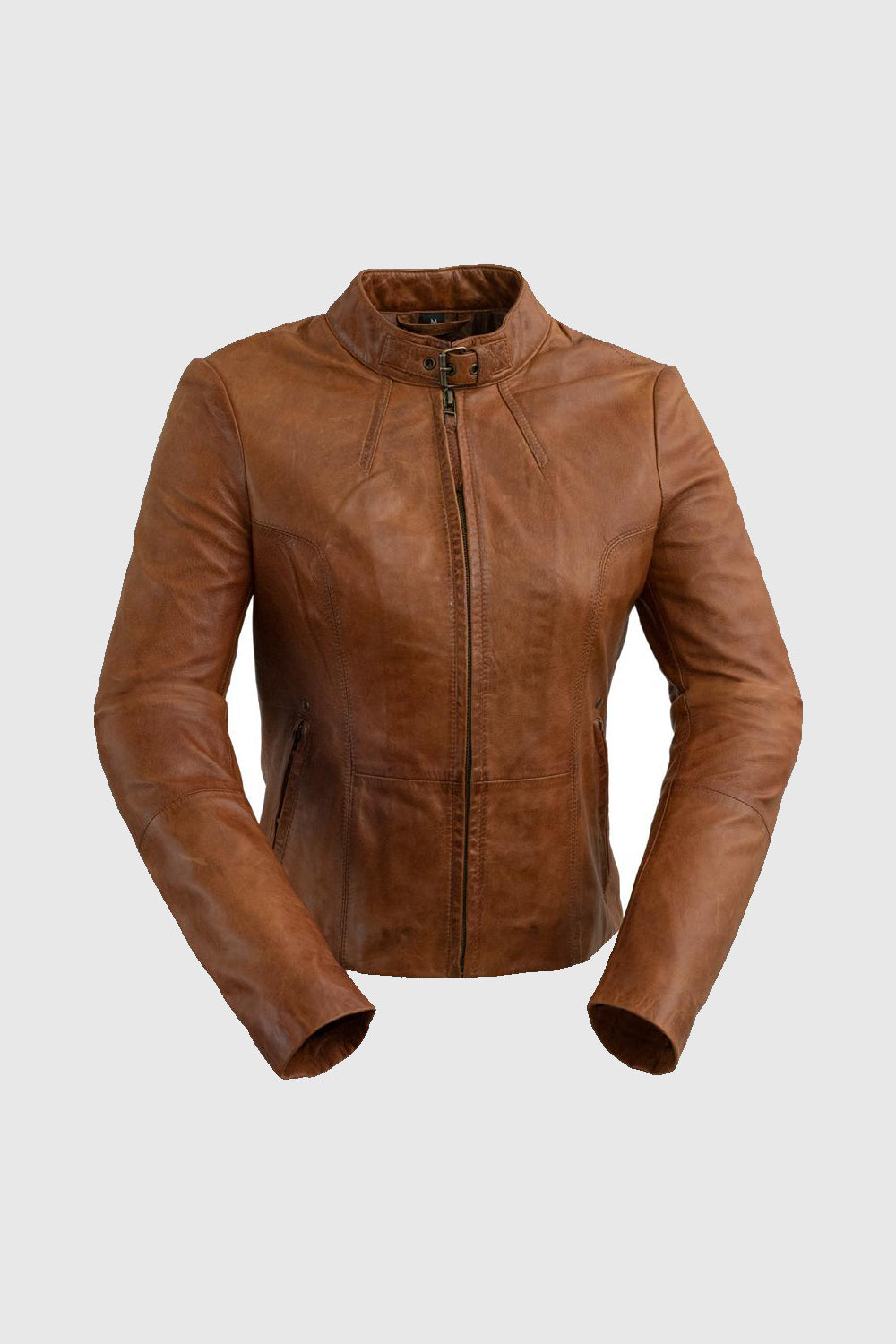 Whet Blu NYC Rexie women's fashion leather jacket in dark cognac brown