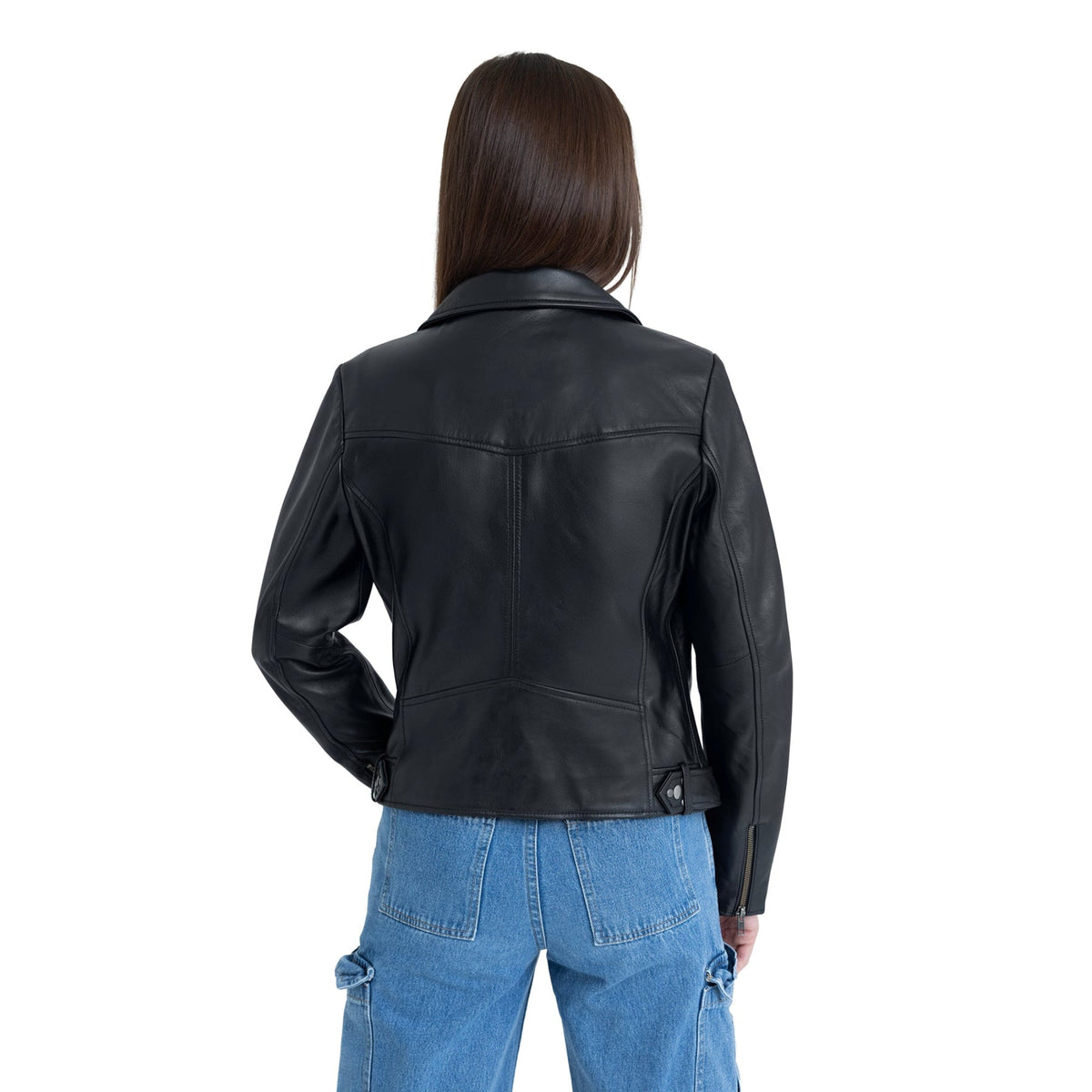Whet Blu NYC Adeline women's black lambskin asymmetrical leather jacket front view
