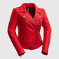 Whet Blu NYC Adeline women's fire red lambskin asymmetrical leather jacket front view