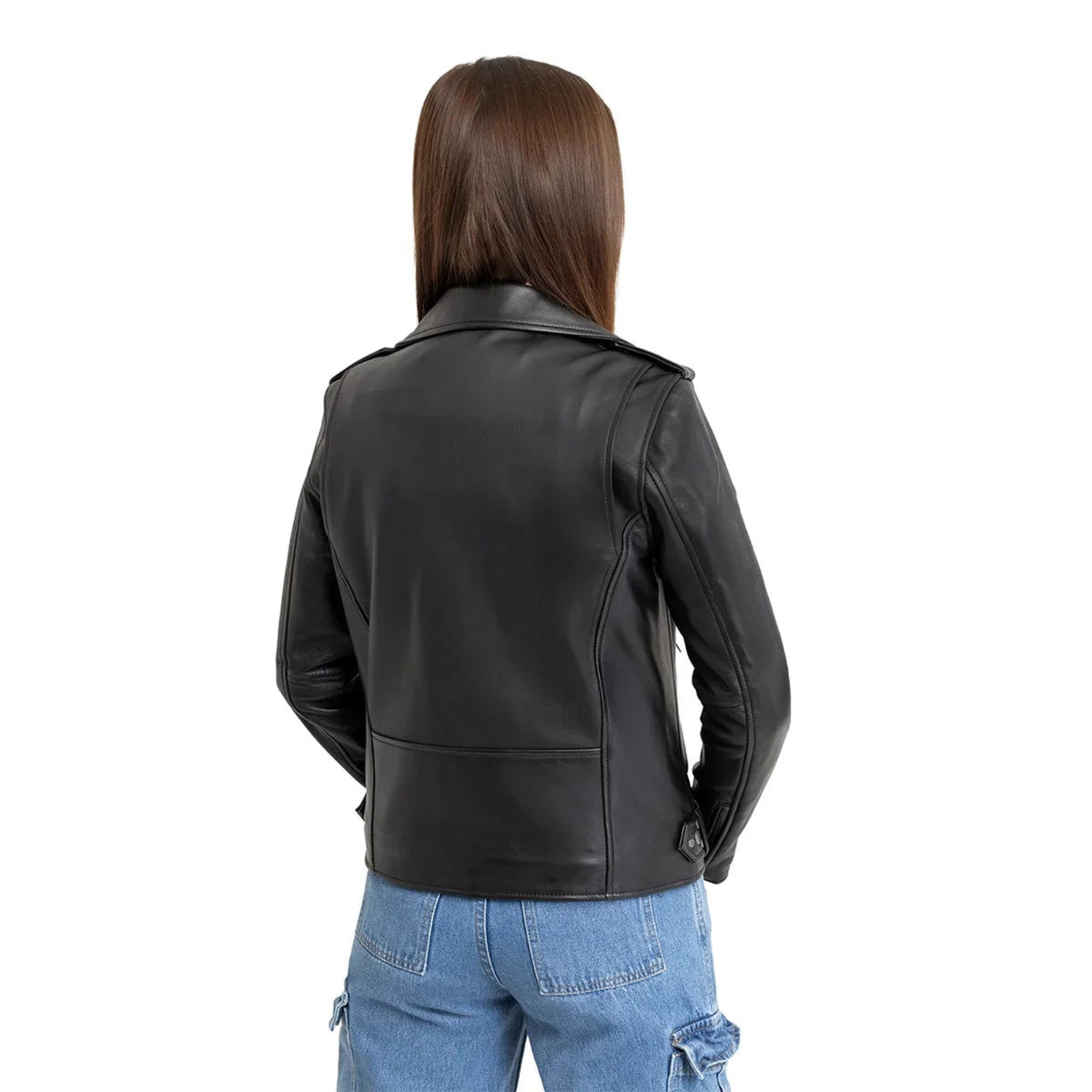 Whet Blu NYC Sophia women's black lambskin leather biker jacket back view