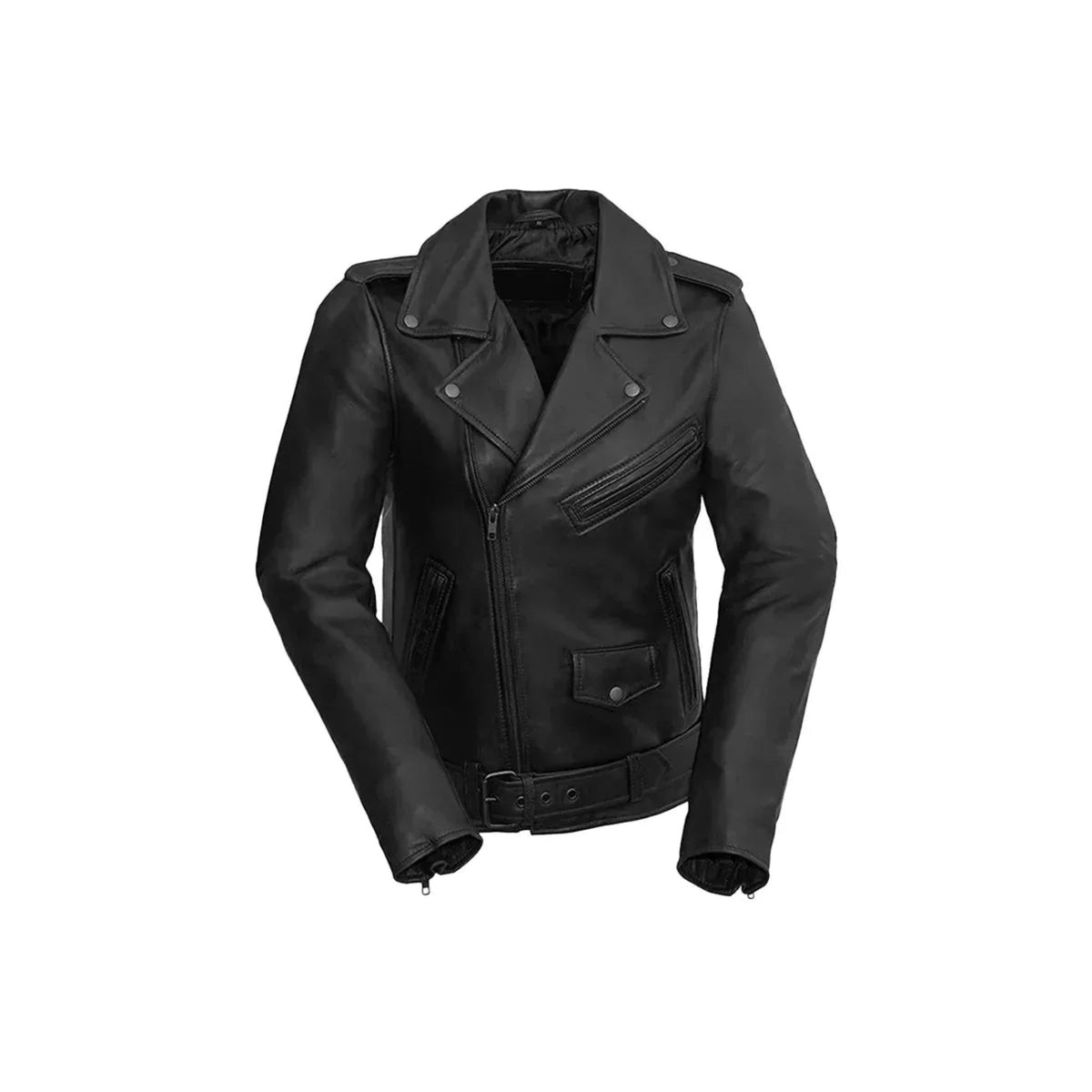 Whet Blu NYC Sophia women's black lambskin leather biker jacket front view