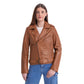 Whet Blu NYC Sophia women's whiskey lambskin leather biker jacket front view