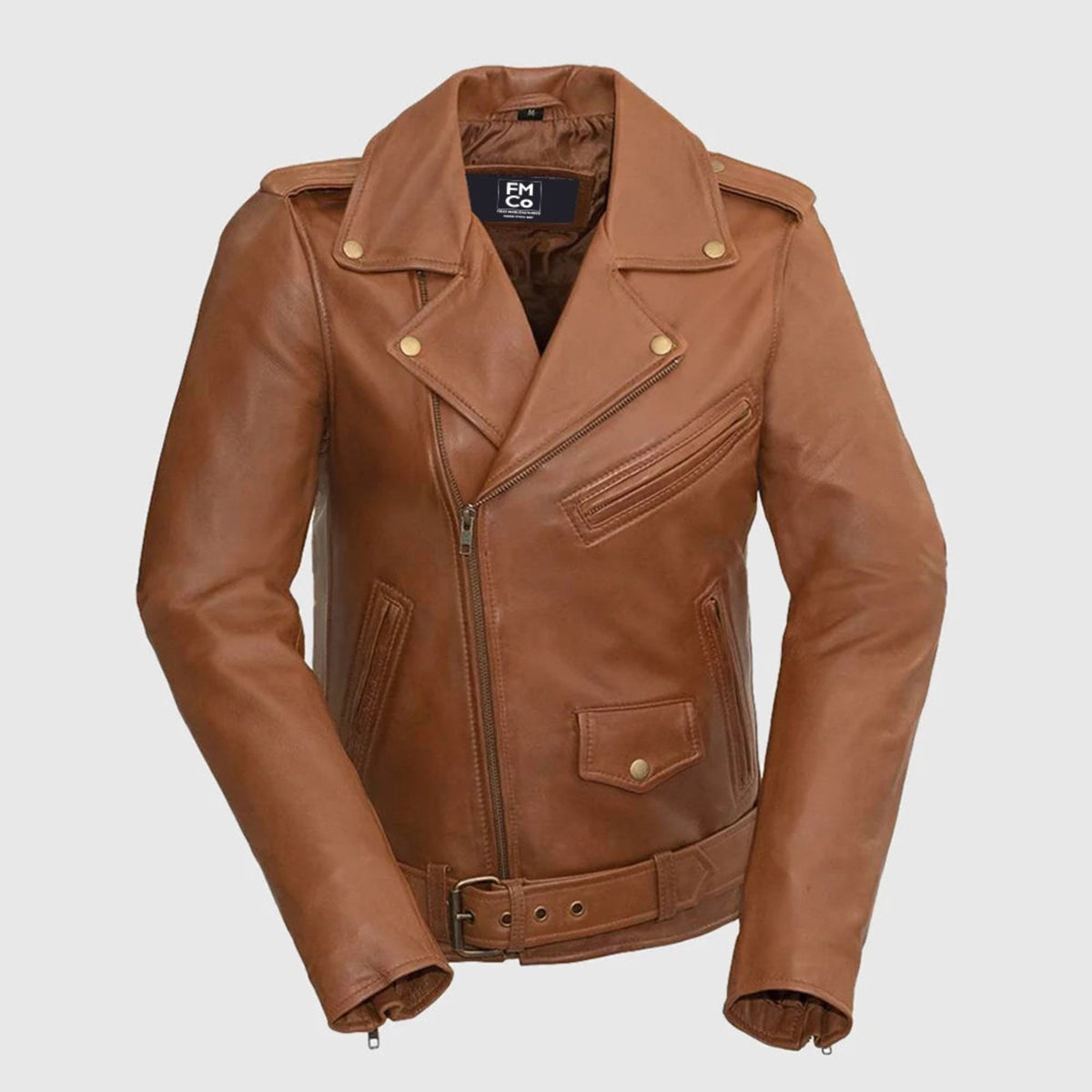 Whet Blu NYC Sophia women's whiskey lambskin leather biker jacket front view