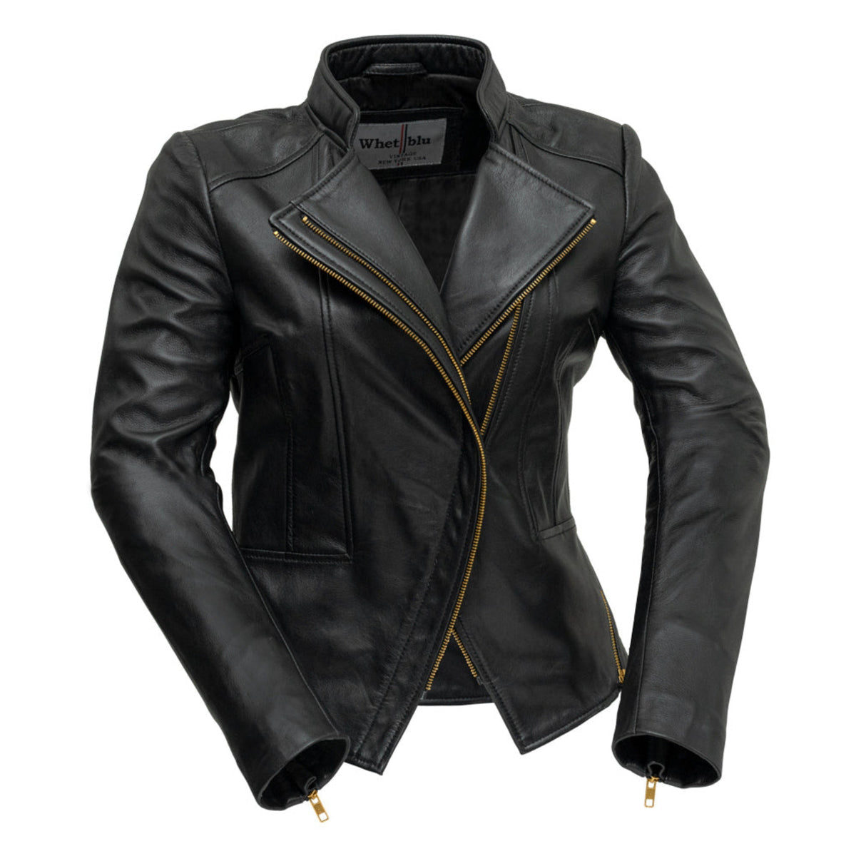 Whet Blu NYC Claire women's black lambskin asymmetrical leather jacket