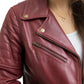Whet Blu NYC Elizabeth women's oxblood lambskin leather moto jacket front view