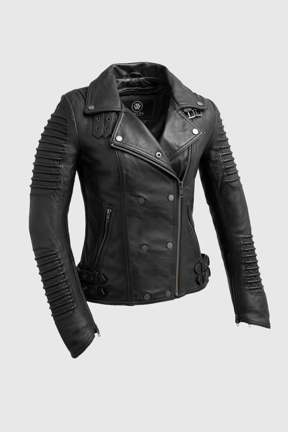 Whet Blu NYC Queens women's black fashion moto leather jacket with zip details