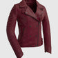 Whet Blu NYC Queens women's oxblood leather moto jacket with asymmetrical zip and silver hardware