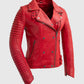 Whet Blu NYC Queens women's fire red fashion moto leather jacket, front view