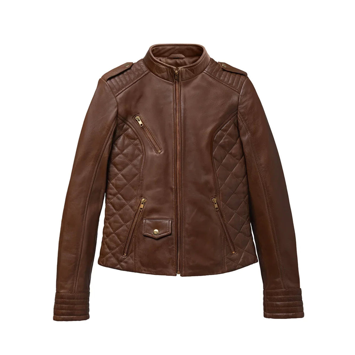 Whet Blu NYC Alessandra women's whiskey lambskin moto jacket front view