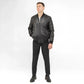 Whet Blu NYC Nico men's varsity style New Zealand lambskin leather jacket in black and white, front view