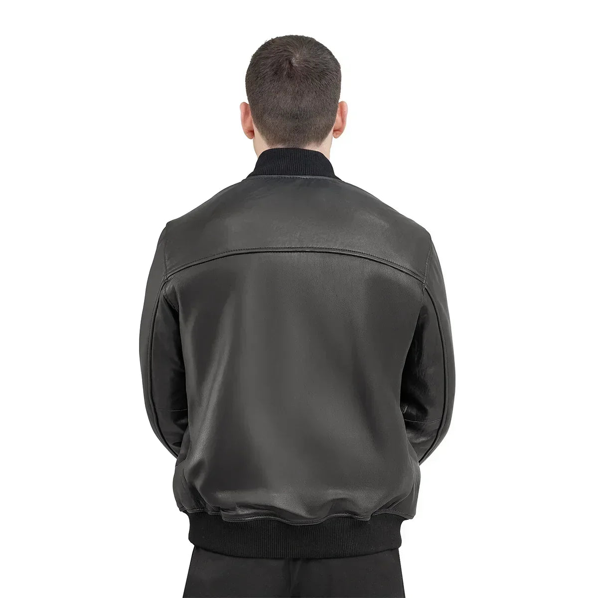 Whet Blu NYC Nico men's varsity style New Zealand lambskin leather jacket in black and cream