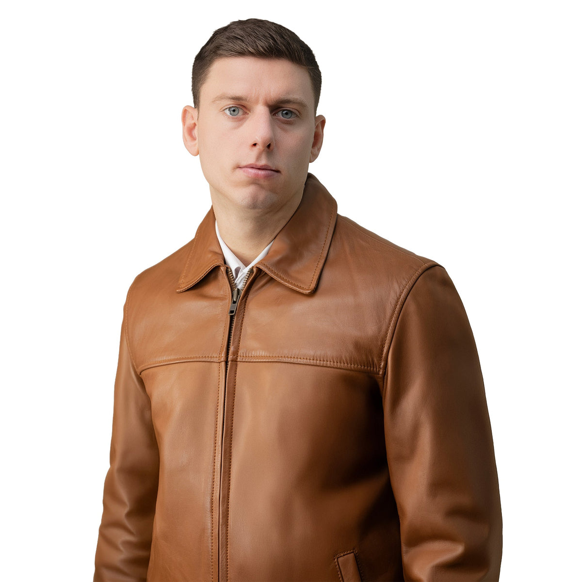 Whet Blu NYC James men's leather blazer jacket close-up view